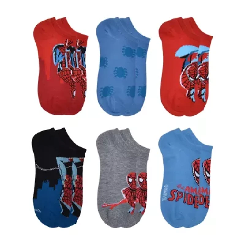 Little & Big Kid Boys 6 Pair Spiderman No Show Socks