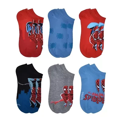 Little & Big Kid Boys 6 Pair Spiderman No Show Socks