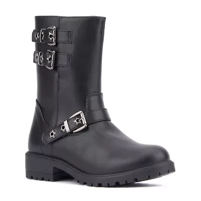 Olivia Miller Little & Big Kid Girls Moto Lug Sole Flat Heel Motorcycle Boots