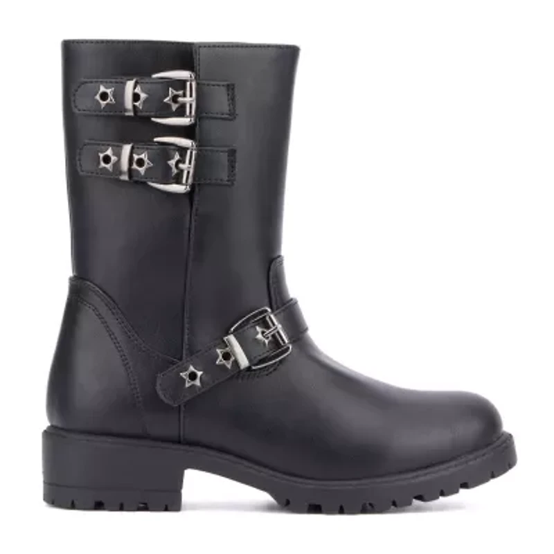 Olivia Miller Little & Big Kid Girls Moto Lug Sole Flat Heel Motorcycle Boots