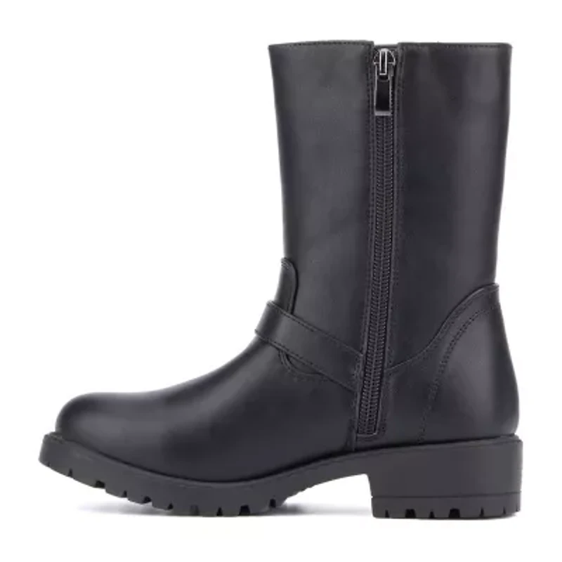 Olivia Miller Little & Big Kid Girls Moto Lug Sole Flat Heel Motorcycle Boots