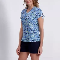 Stella Parker Womens V Neck Short Sleeve Tunic Top
