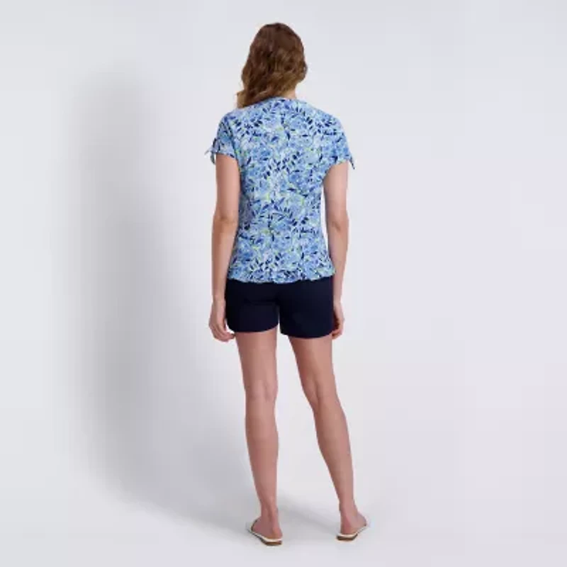 Stella Parker Womens V Neck Short Sleeve Tunic Top
