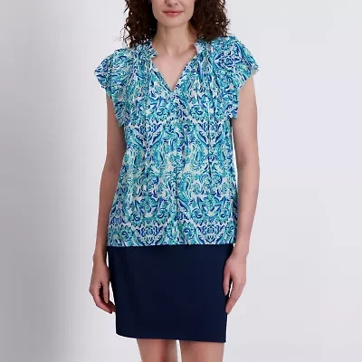 Stella Parker Womens Split Crew Neck Short Sleeve Tunic Top