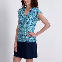 Stella Parker Womens Split Crew Neck Short Sleeve Tunic Top