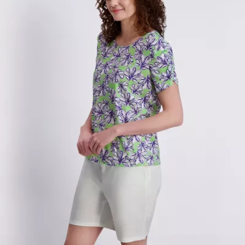 Stella Parker Womens Elbow Sleeve Regular Fit Button-Down Shirt