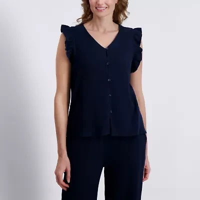 Stella Parker Womens V Neck Short Sleeve Tunic Top