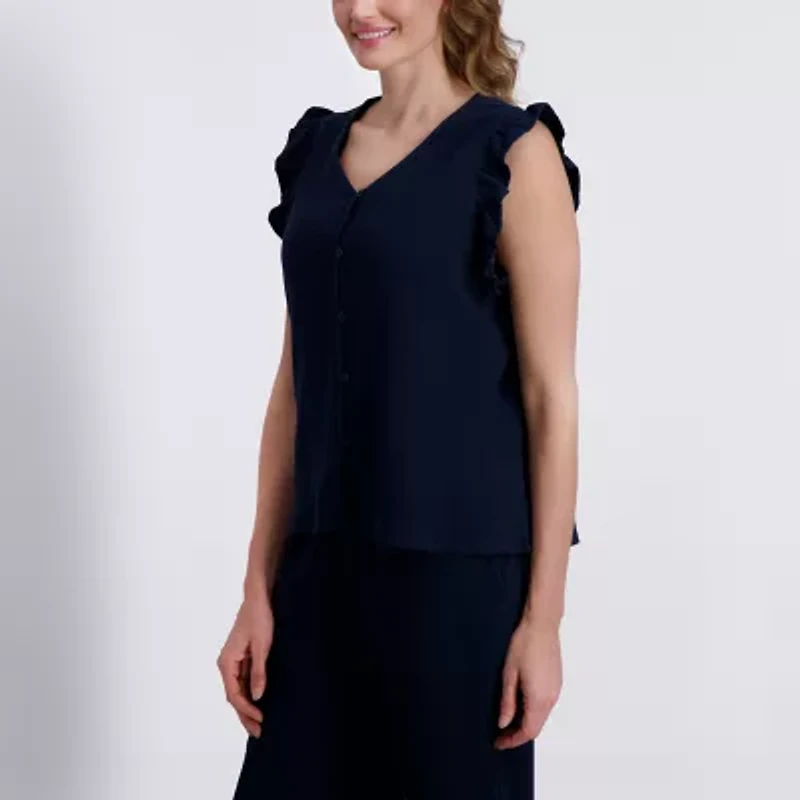 Stella Parker Womens V Neck Short Sleeve Tunic Top