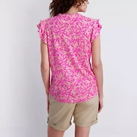 Stella Parker Womens Short Sleeve Regular Fit Henley Shirt