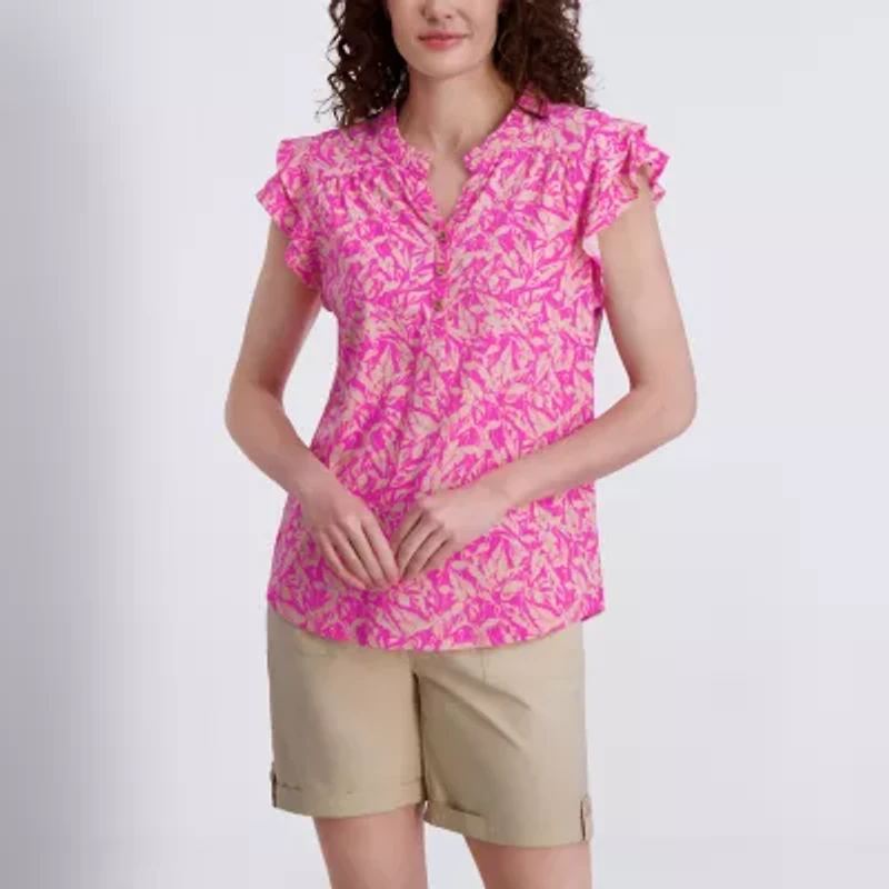 Stella Parker Womens Short Sleeve Regular Fit Henley Shirt