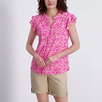 Stella Parker Womens Short Sleeve Regular Fit Henley Shirt
