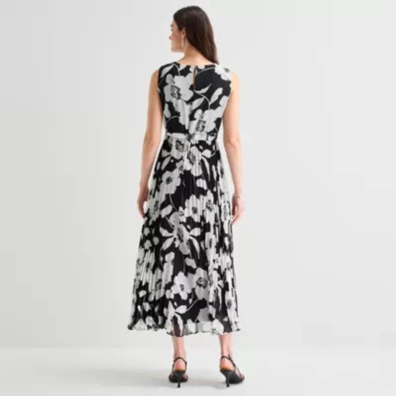 Sandra Darren Womens Round Neck Sleeveless Maxi Dress
