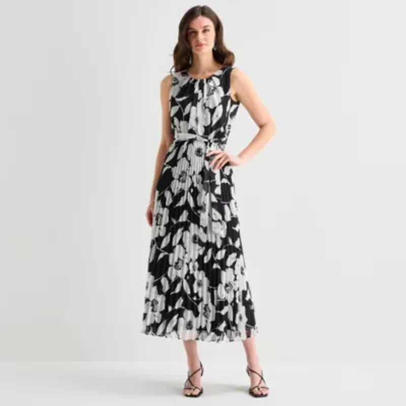 Sandra Darren Womens Round Neck Sleeveless Maxi Dress