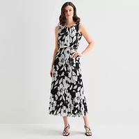 Sandra Darren Womens Round Neck Sleeveless Maxi Dress