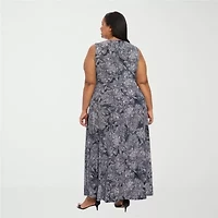 London Times Womens Plus Round Neck Sleeveless Maxi Dress