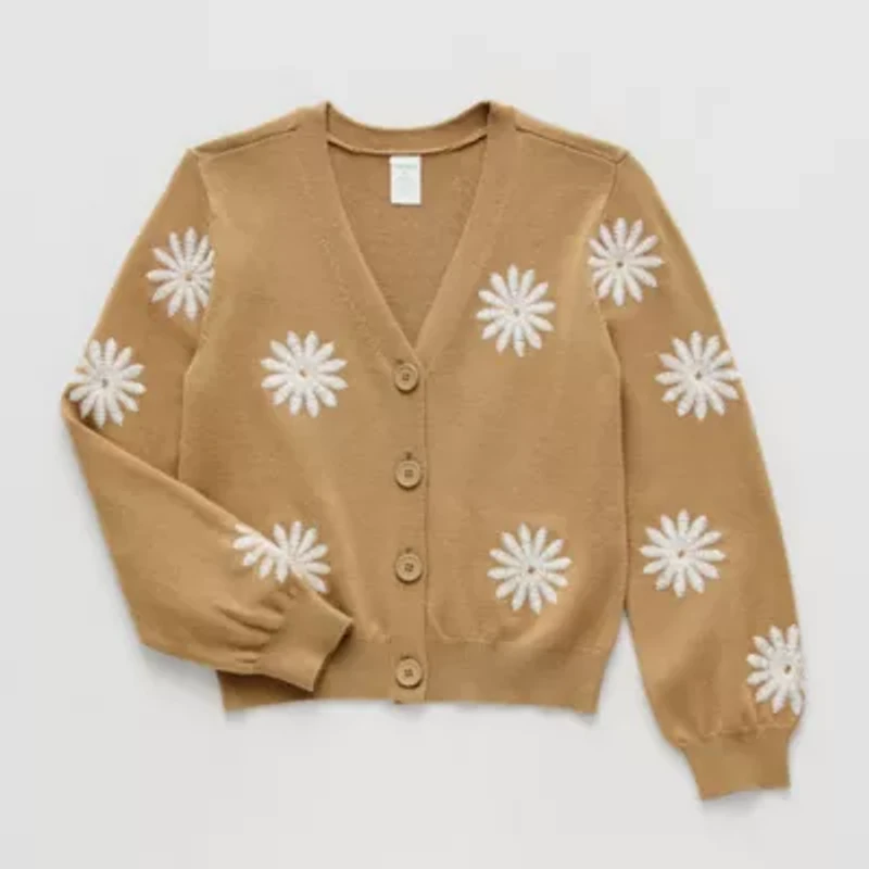 Thereabouts Little & Big Kid Girls V Neck Long Sleeve Button Cardigan