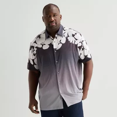 Shaquille O'Neal XLG™ Placement Print Mens Short Sleeve Regular Fit Big and Tall Button-Down Shirt