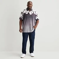 Shaquille O'Neal XLG™ Placement Print Mens Short Sleeve Regular Fit Big and Tall Button-Down Shirt
