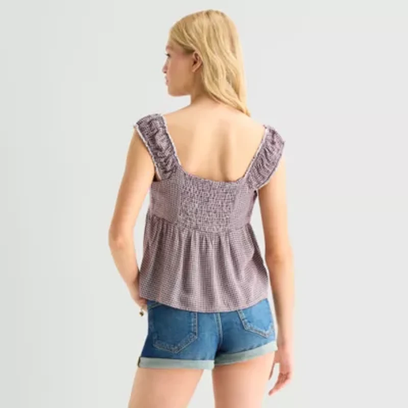 Arizona Womens Juniors Short Sleeve Babydoll Top