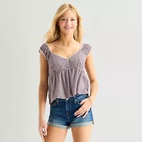 Arizona Womens Juniors Short Sleeve Babydoll Top