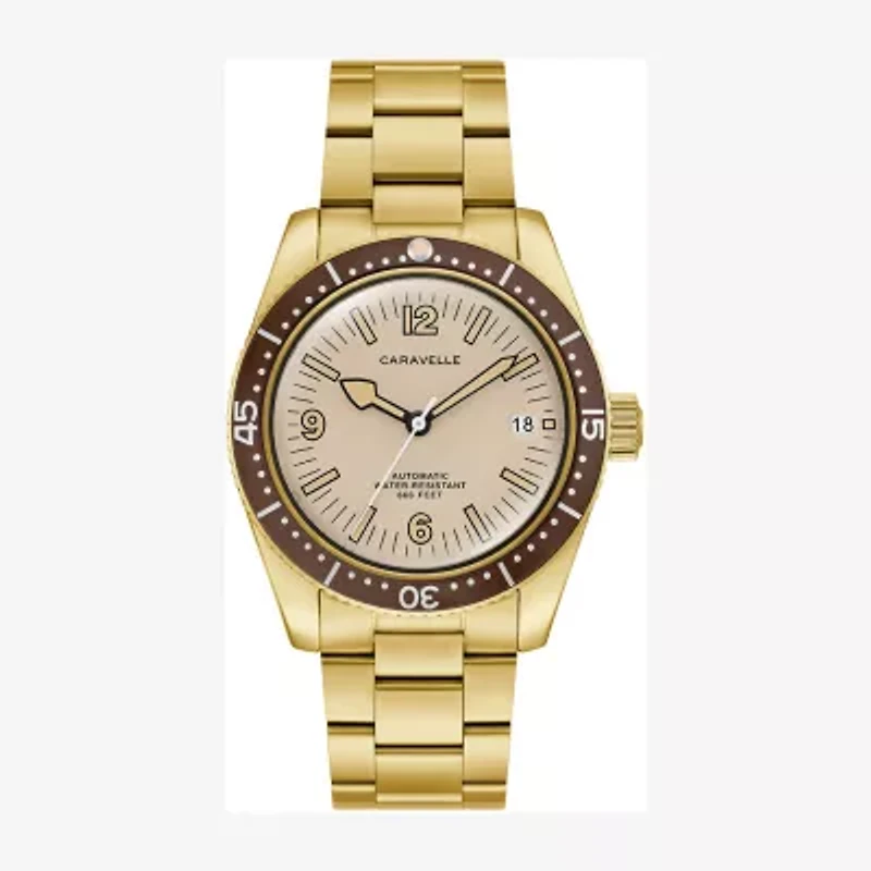 Caravelle Designed By Bulova Caravelle Sea Hunter Mens Automatic Gold Tone Stainless Steel Bracelet Watch 44b133
