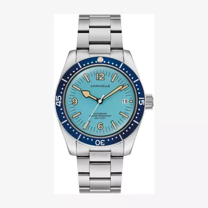 Caravelle Designed By Bulova Caravelle Sea Hunter Mens Automatic Silver Tone Stainless Steel Bracelet Watch 43b178