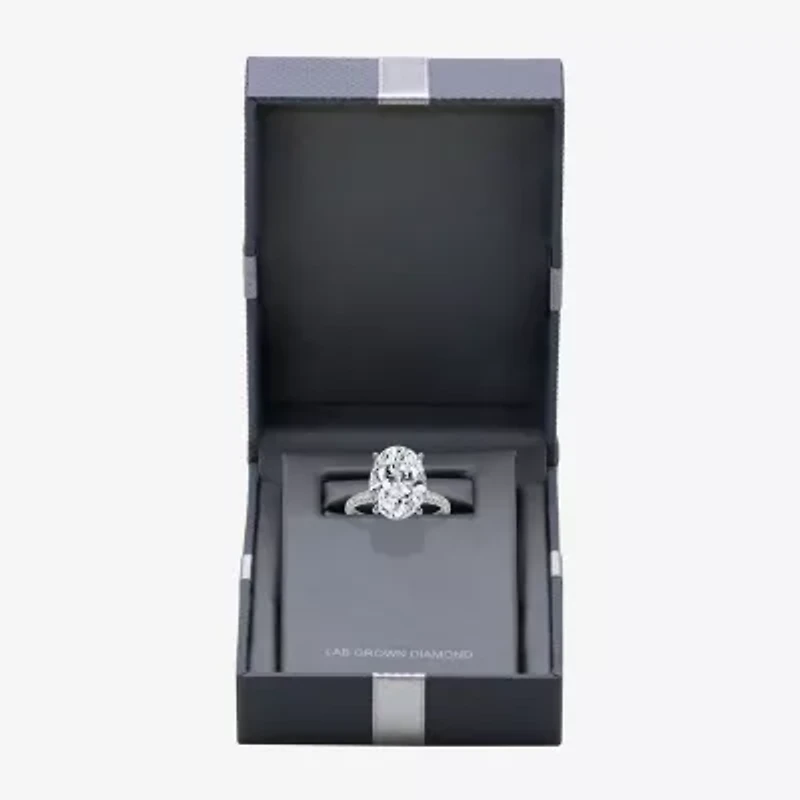 Signature By Modern Bride (I / Si2) Womens 6 1/2 Ct. T.W. Lab Grown White Diamond 14K Gold Oval Side Stone Engagement Ring