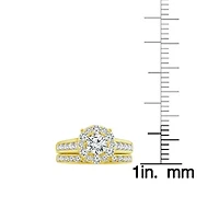 (F / Si2) Womens 2 CT. T.W. Lab Grown White Diamond 14K Gold Over Silver Round Side Stone Halo Bridal Set