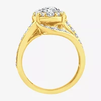 F / Si2) Womens CT. T.W. Lab Grown White Diamond 14K Gold Over Silver Round Side Stone Halo Engagement Ring