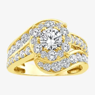 F / Si2) Womens CT. T.W. Lab Grown White Diamond 14K Gold Over Silver Round Side Stone Halo Engagement Ring
