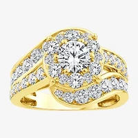 F / Si2) Womens CT. T.W. Lab Grown White Diamond 14K Gold Over Silver Round Side Stone Halo Engagement Ring