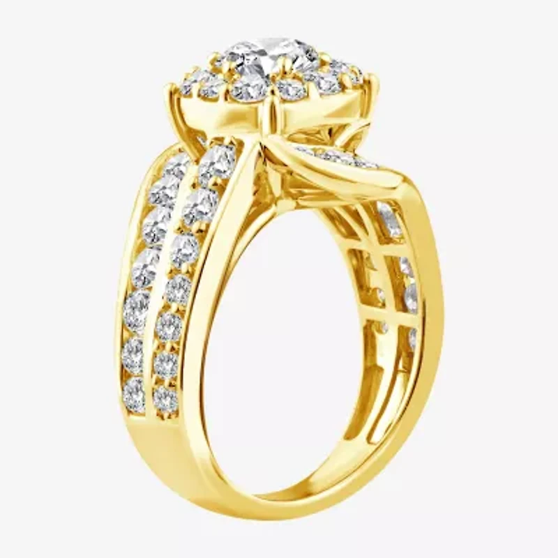 F / Si2) Womens CT. T.W. Lab Grown White Diamond 14K Gold Over Silver Round Side Stone Halo Engagement Ring