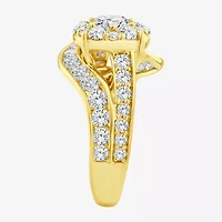 F / Si2) Womens CT. T.W. Lab Grown White Diamond 14K Gold Over Silver Round Side Stone Halo Engagement Ring