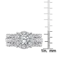 (F / Si2) Womens 3 CT. T.W. Lab Grown White Diamond Sterling Silver Round Side Stone Halo Bridal Set