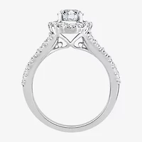 (F / Si1) Womens 2 1/4 CT. T.W. Lab Grown White Diamond Sterling Silver Oval Side Stone Halo Engagement Ring