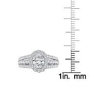 (F / Si1) Womens 2 1/4 CT. T.W. Lab Grown White Diamond Sterling Silver Oval Side Stone Halo Engagement Ring