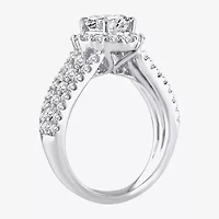 (F / Si1) Womens 2 1/4 CT. T.W. Lab Grown White Diamond Sterling Silver Oval Side Stone Halo Engagement Ring