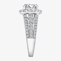 (F / Si1) Womens 2 1/4 CT. T.W. Lab Grown White Diamond Sterling Silver Oval Side Stone Halo Engagement Ring