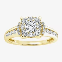 (F / Si2) Womens 1 CT. T.W. Lab Grown White Diamond 14K Gold Over Silver Round Side Stone Halo Engagement Ring