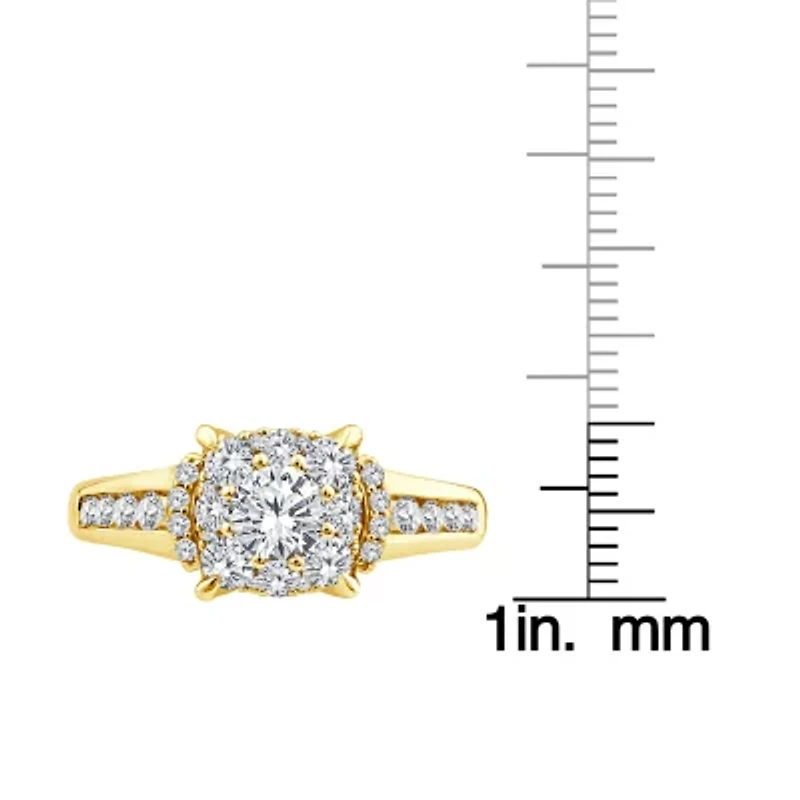 (F / Si2) Womens 1 CT. T.W. Lab Grown White Diamond 14K Gold Over Silver Round Side Stone Halo Engagement Ring