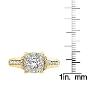 (F / Si2) Womens 1 CT. T.W. Lab Grown White Diamond 14K Gold Over Silver Round Side Stone Halo Engagement Ring