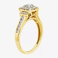 (F / Si2) Womens 1 CT. T.W. Lab Grown White Diamond 14K Gold Over Silver Round Side Stone Halo Engagement Ring