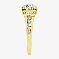 (F / Si2) Womens 1 CT. T.W. Lab Grown White Diamond 14K Gold Over Silver Round Side Stone Halo Engagement Ring