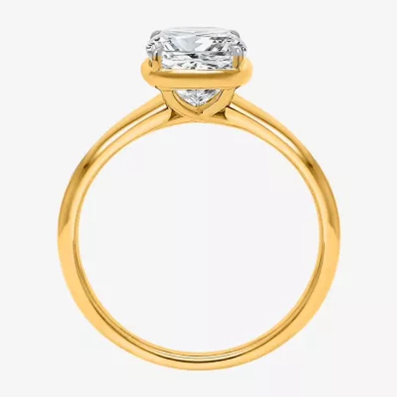 (I / Si2) Womens 3 CT. Lab Grown White Diamond 14K Gold Cushion Solitaire Engagement Ring