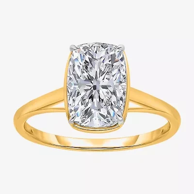 (I / Si2) Womens 3 CT. Lab Grown White Diamond 14K Gold Cushion Solitaire Engagement Ring