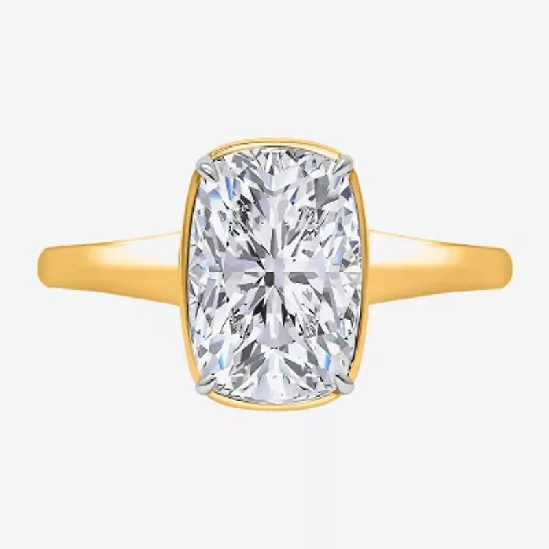 (I / Si2) Womens 3 CT. Lab Grown White Diamond 14K Gold Cushion Solitaire Engagement Ring