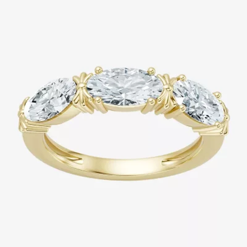 (F / Vs2) Womens 4MM 1 1/2 CT. T.W. Lab Grown White Diamond 10K Gold 3-Stone Wedding Band