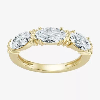 (F / Vs2) Womens 4MM 1 1/2 CT. T.W. Lab Grown White Diamond 10K Gold 3-Stone Wedding Band
