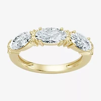 (F / Vs2) Womens 4MM 1 1/2 CT. T.W. Lab Grown White Diamond 10K Gold 3-Stone Wedding Band