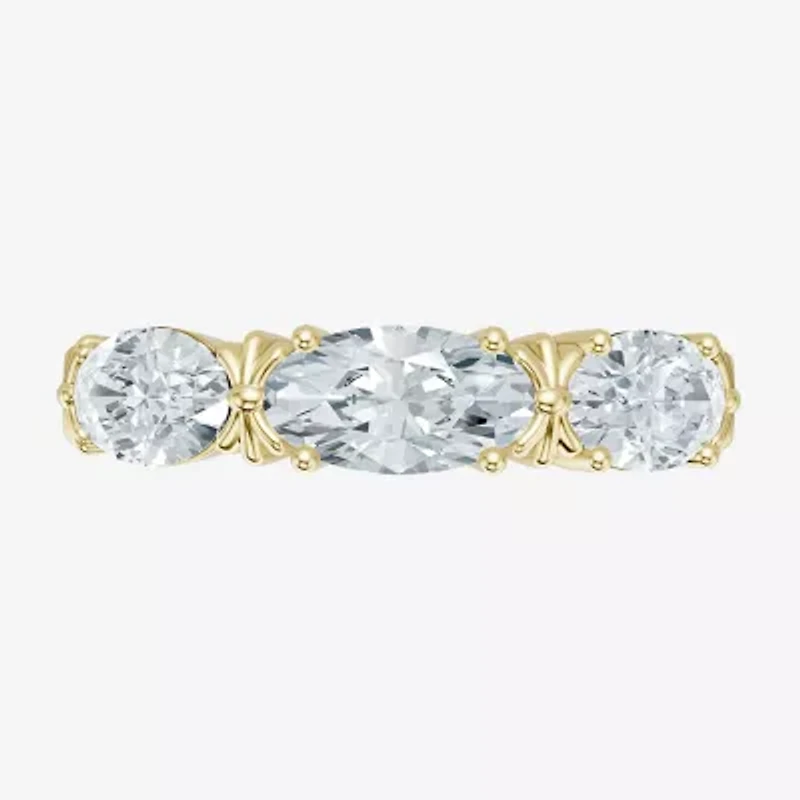 (F / Vs2) Womens 4MM 1 1/2 CT. T.W. Lab Grown White Diamond 10K Gold 3-Stone Wedding Band